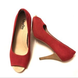 Usaflex leather peep toe red size 8
